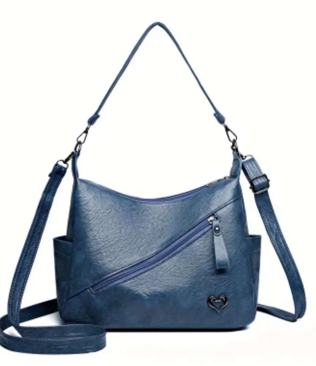 Blue PU leather handbag