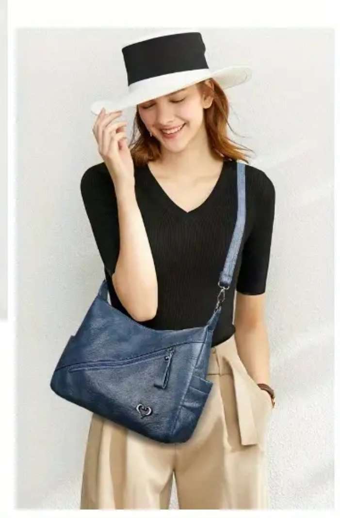 Blue PU leather handbag