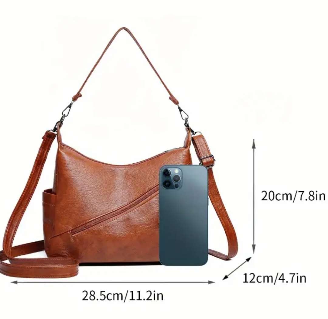 Blue PU leather handbag