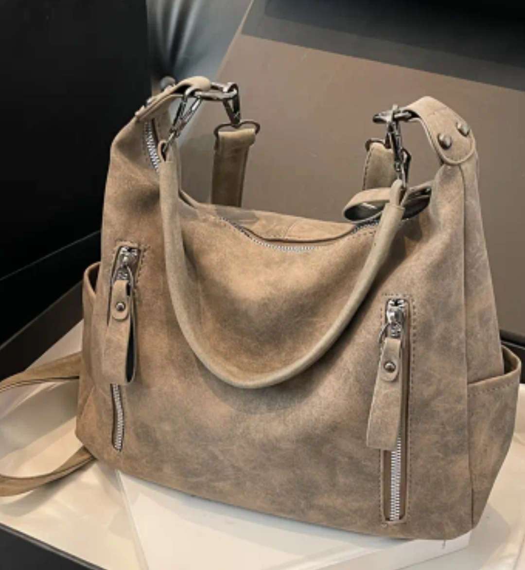 Khaki soft PU leather shoulder sling handbag
