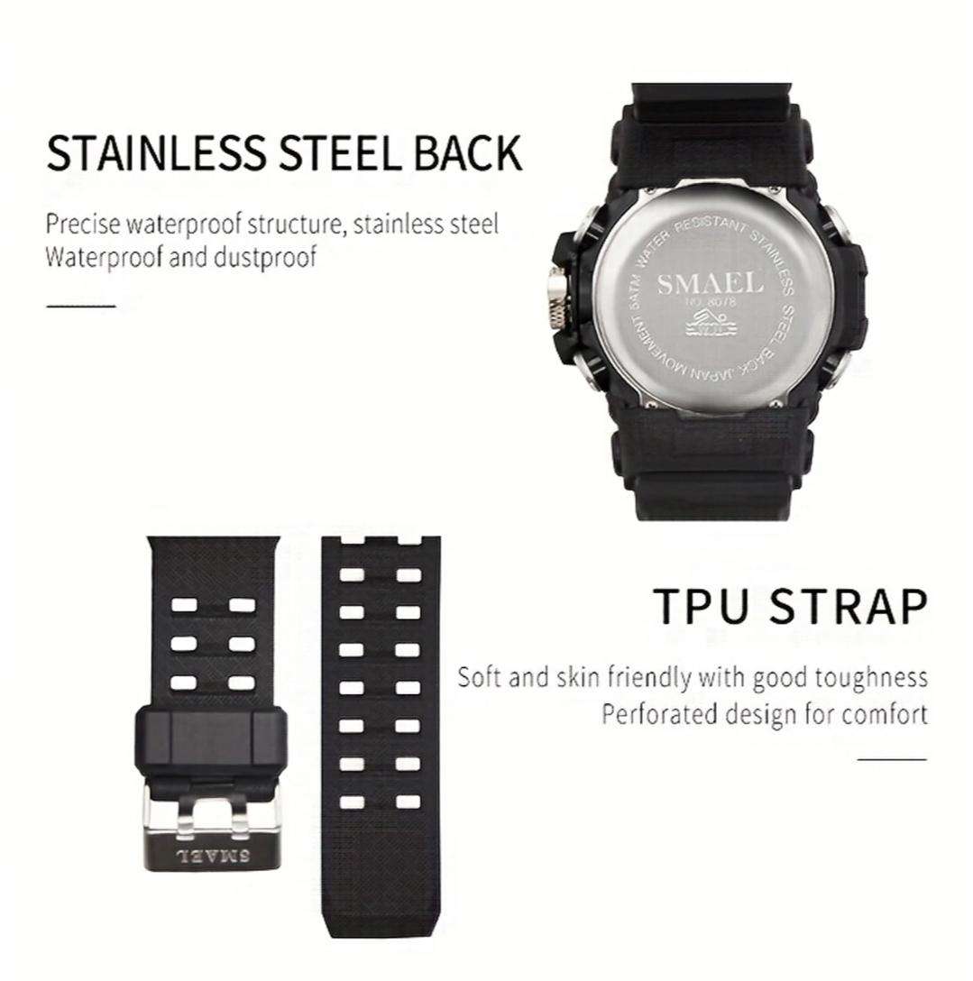 Smael duel display waterproof sport watch