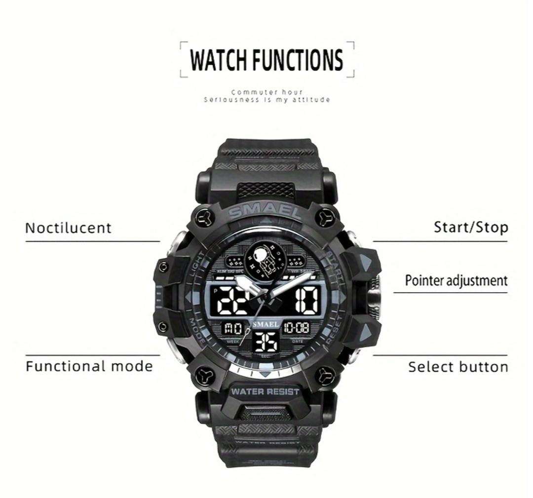 Smael duel display waterproof sport watch