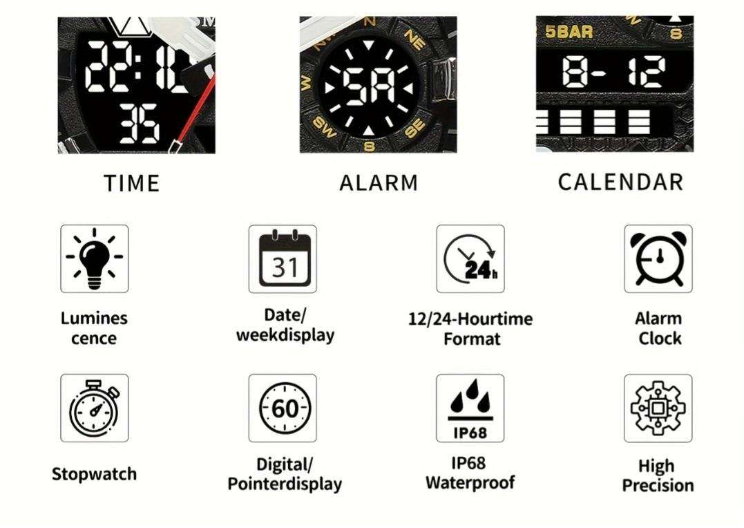 Smael duel display waterproof sport watch