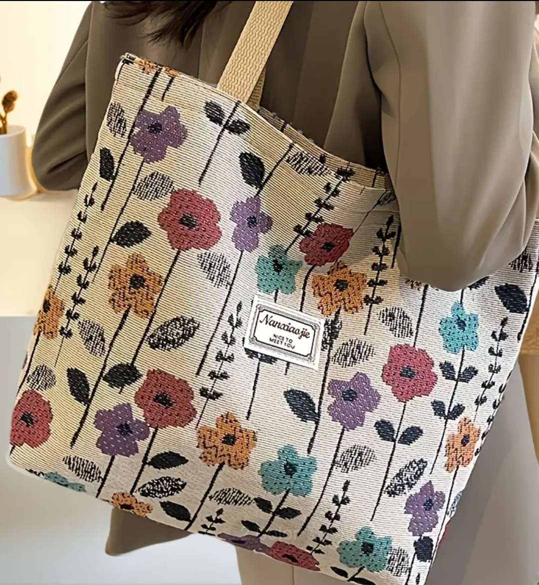 Canvas floral design tote bag - Large
