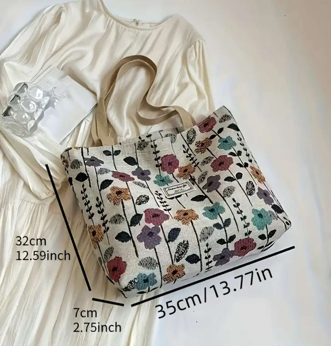 Canvas floral design tote bag - Large