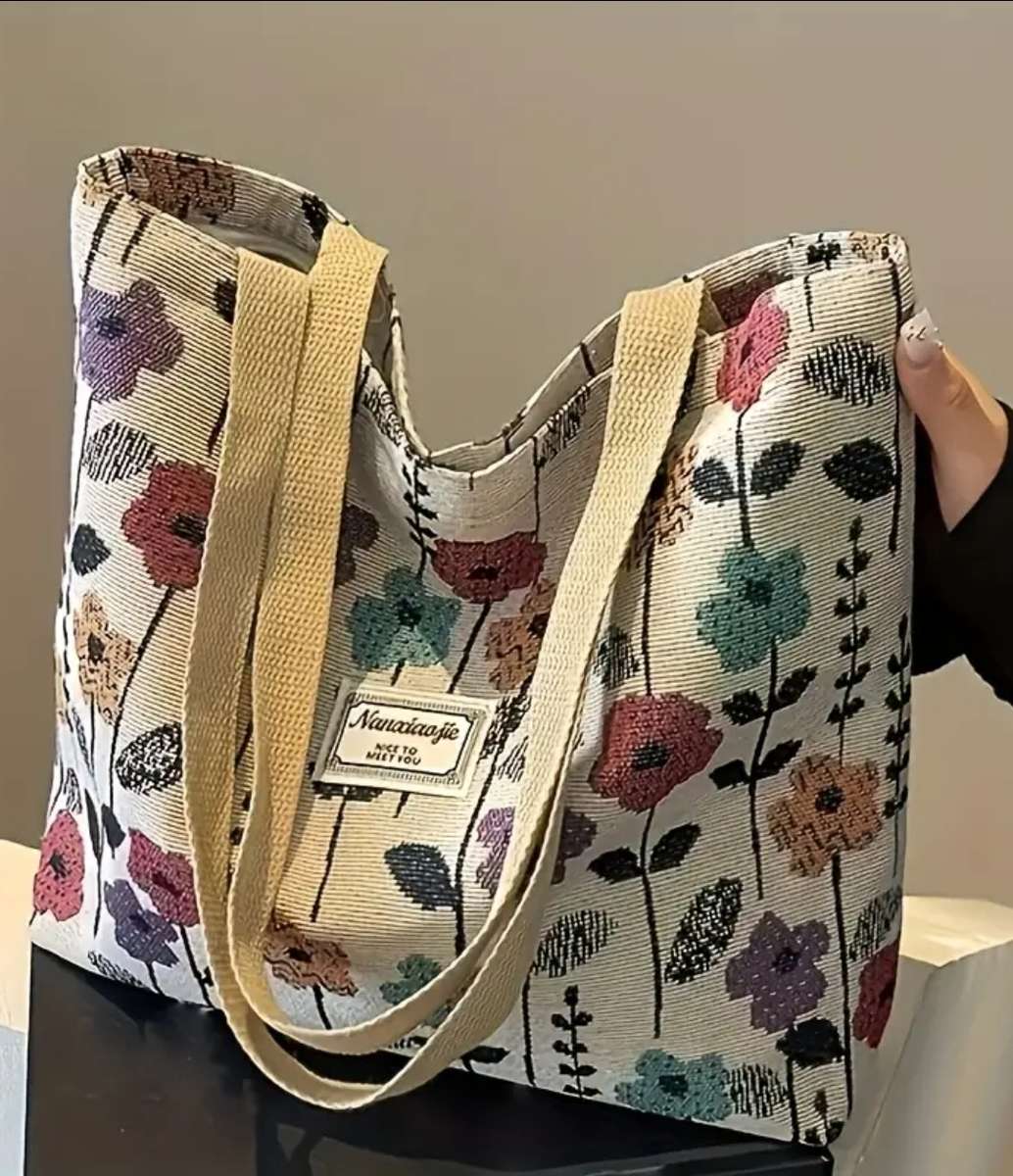 Canvas floral design tote bag - Large