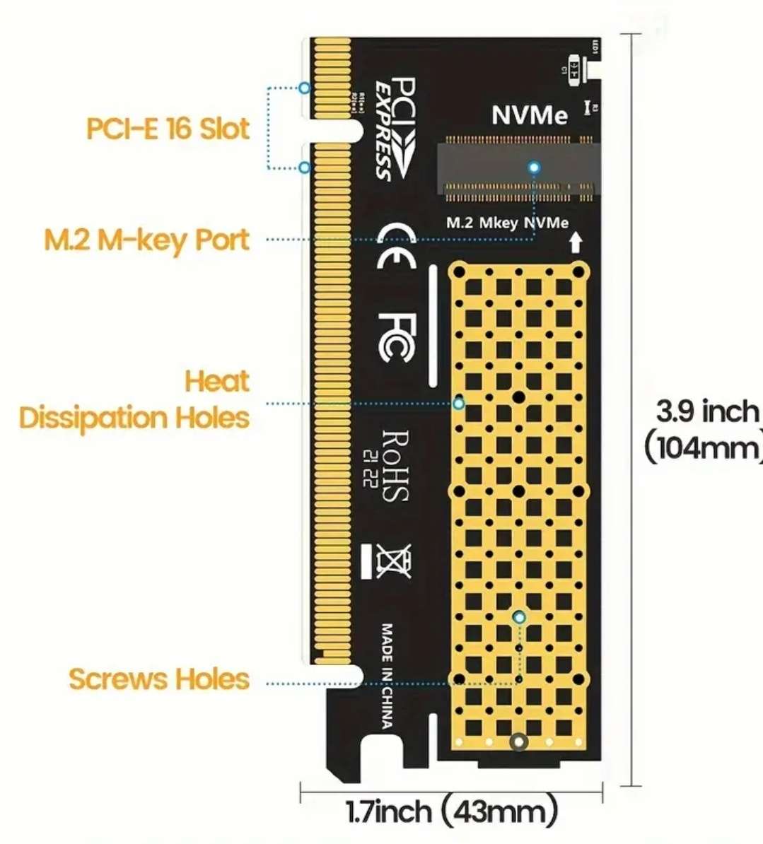 NVME to PCIe4 x16 adapter card