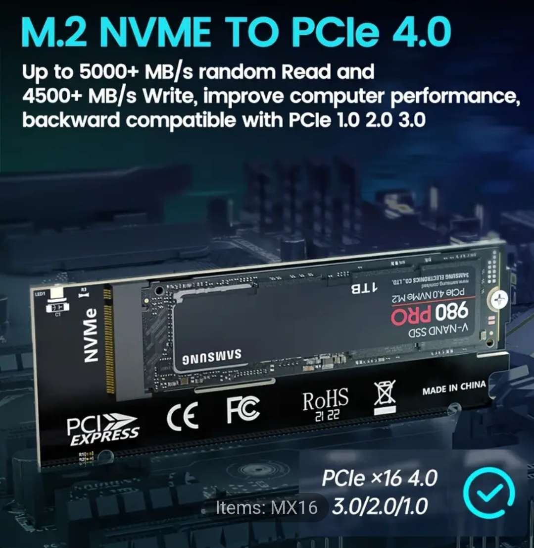 NVME to PCIe4 x16 adapter card