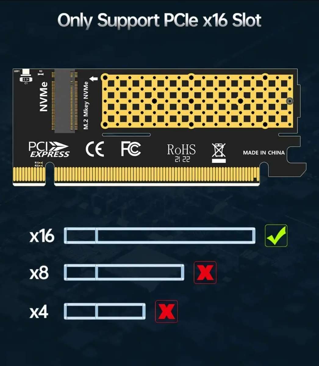 NVME to PCIe4 x16 adapter card