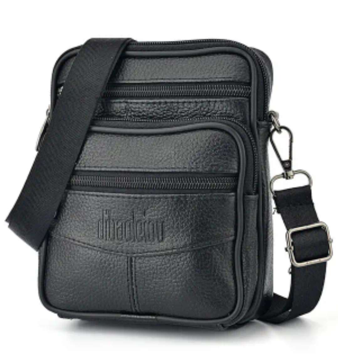 Genuine Leather cross body or shoulder bag - black