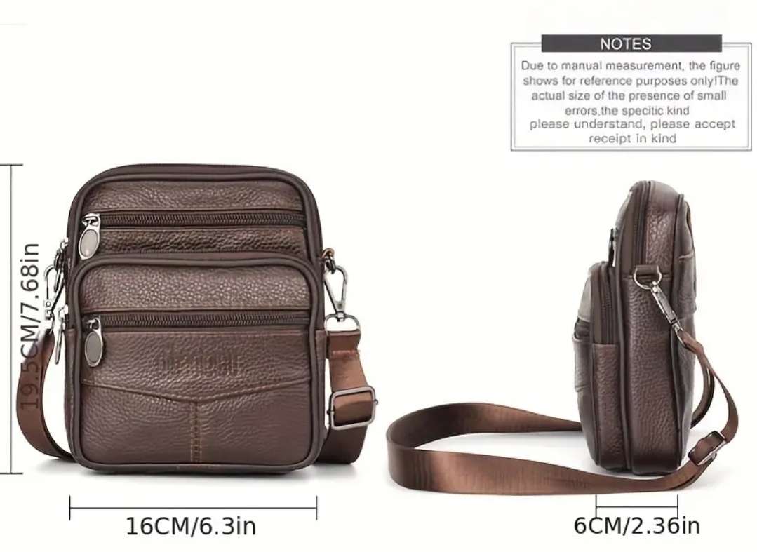 Genuine Leather cross body or shoulder bag - black