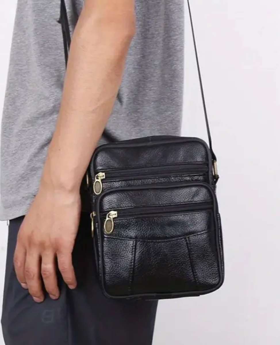 Genuine Leather cross body or shoulder bag - black