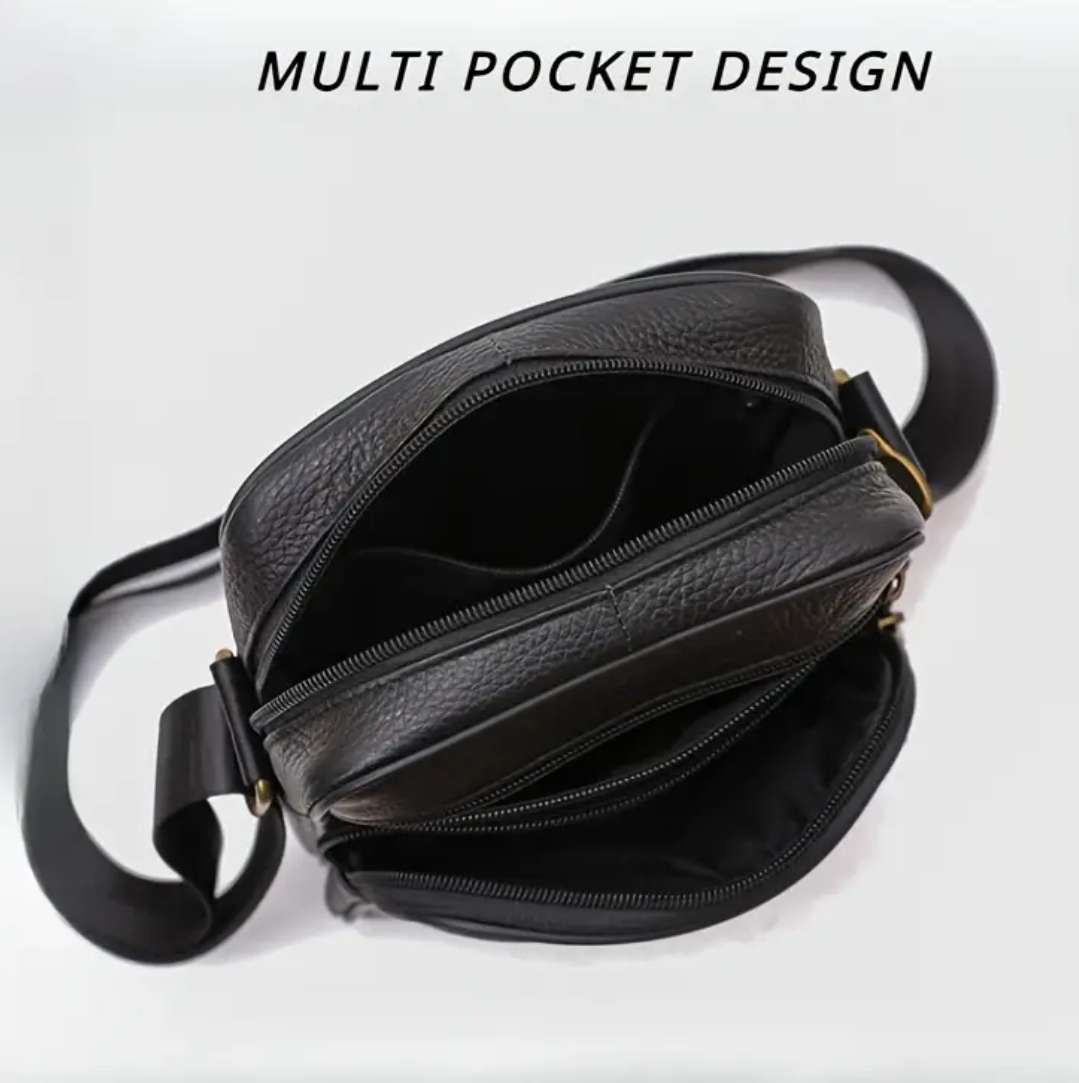 Genuine Leather cross body or shoulder bag - black