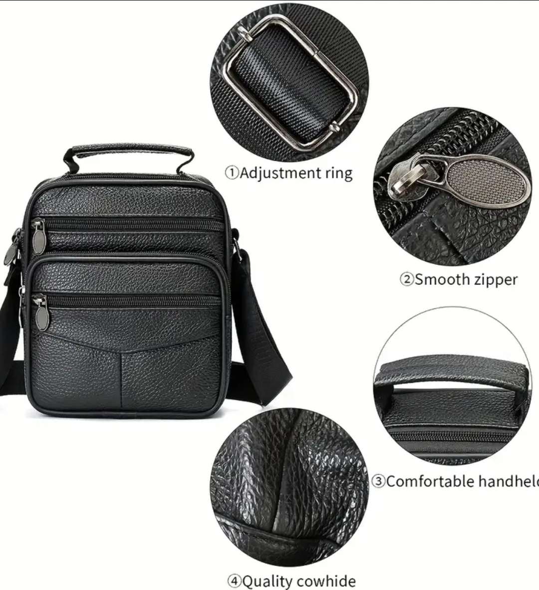 Genuine Leather cross body or shoulder bag - black