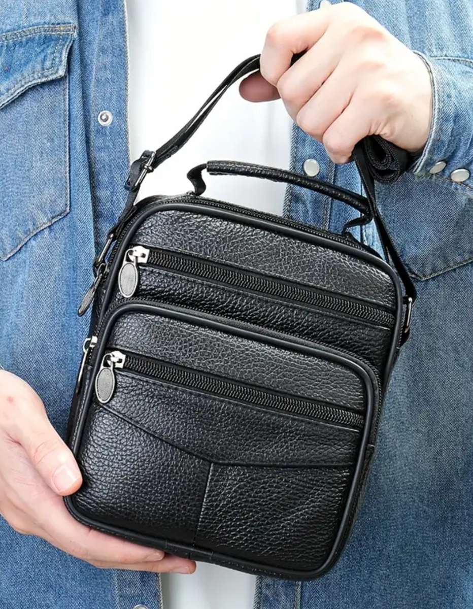 Genuine Leather cross body or shoulder bag - black