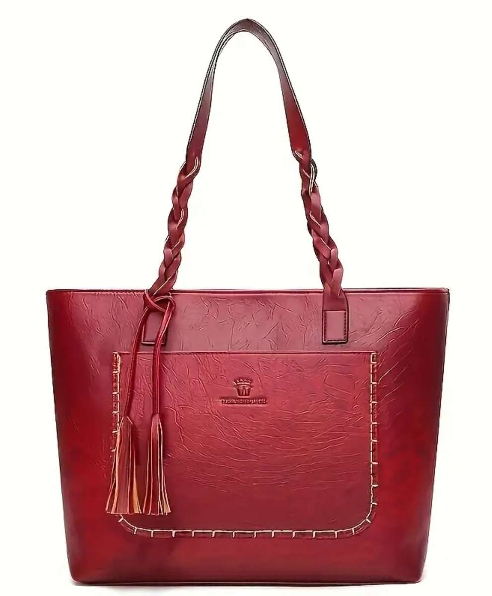 Womans stylish red tote bag