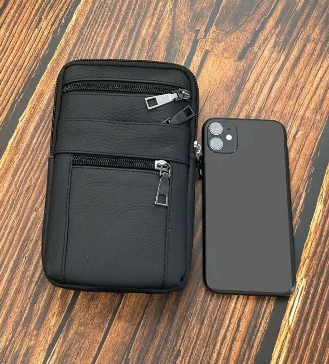 Genuine Leather cross body or shoulder bag - black