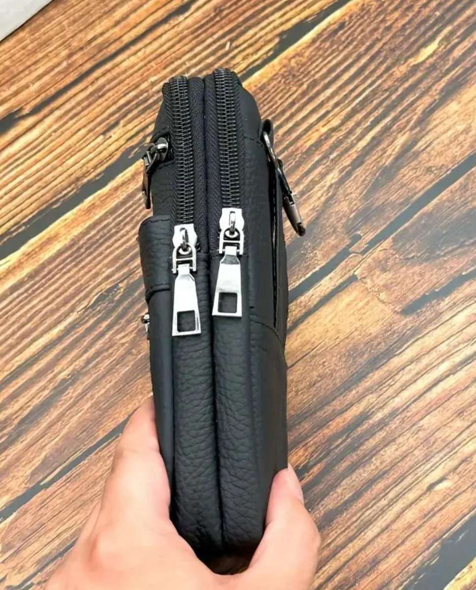 Genuine Leather cross body or shoulder bag - black