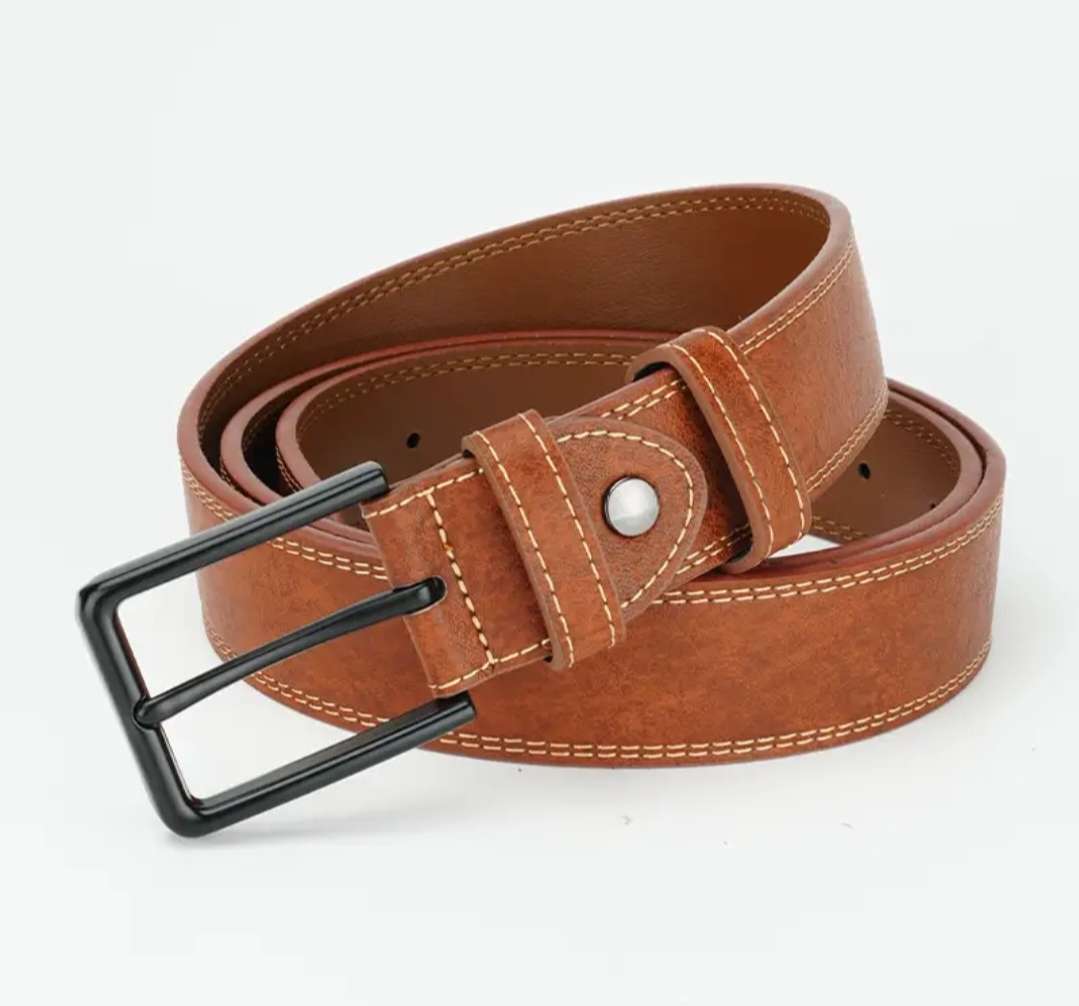 Light brown unisex genuine leather belt