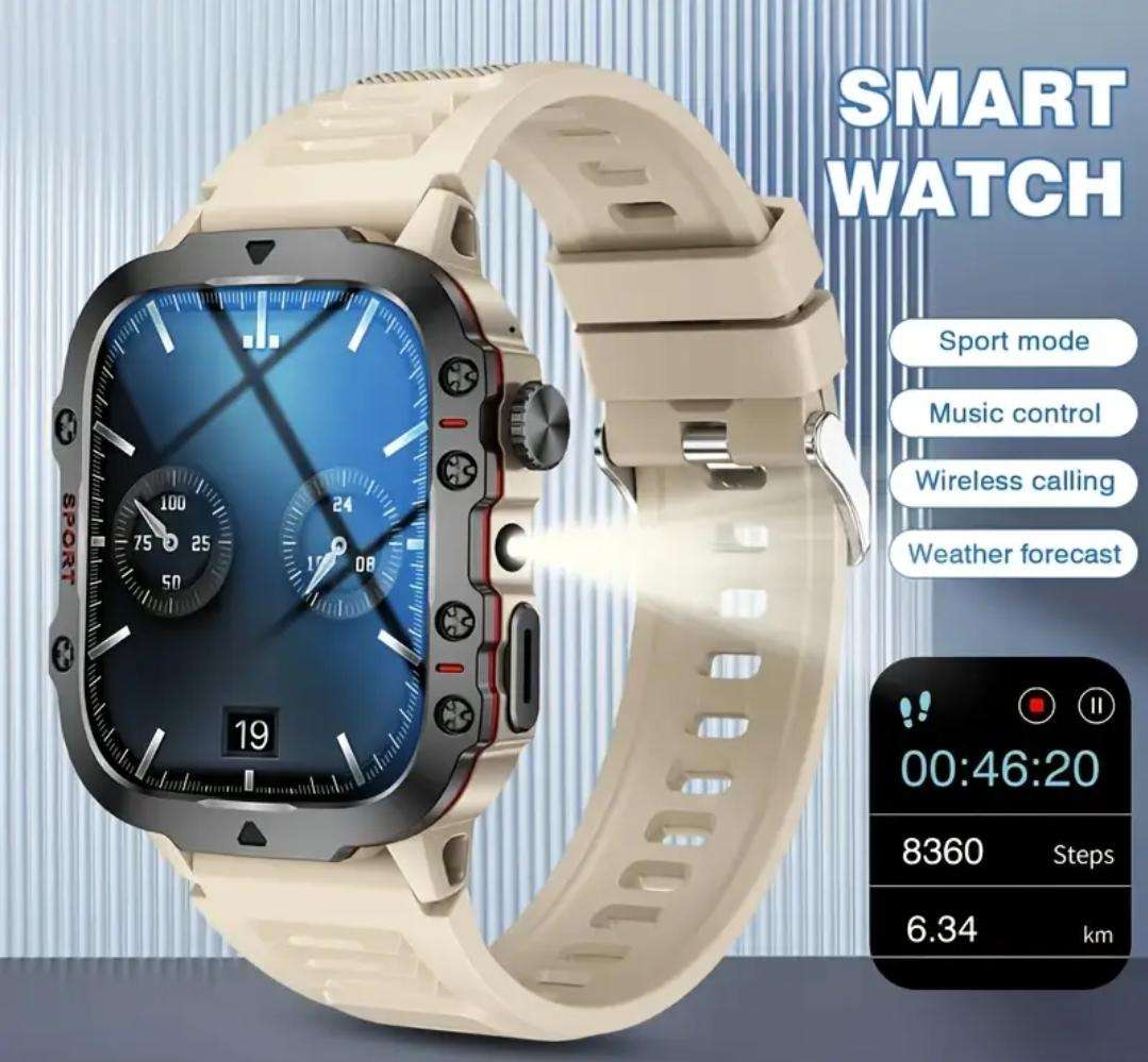 Unique Khaki smart watch with canvas strap