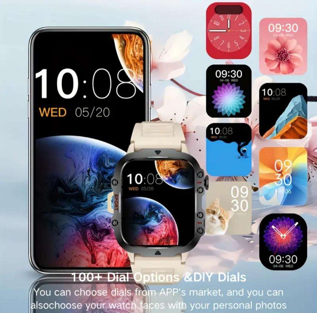 Unique Khaki smart watch with canvas strap