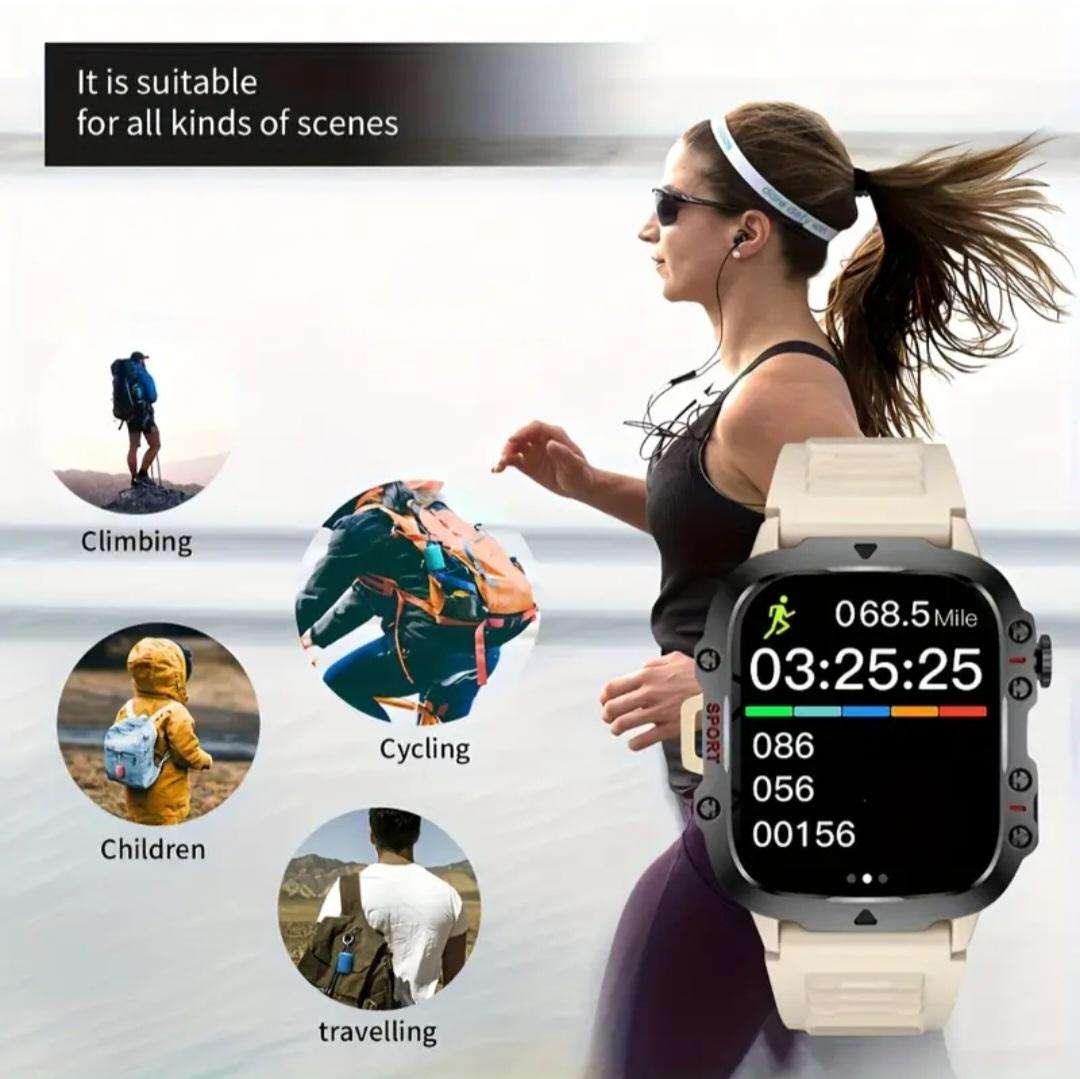 Unique Khaki smart watch with canvas strap