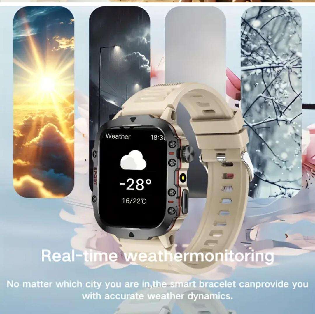 Unique Khaki smart watch with canvas strap