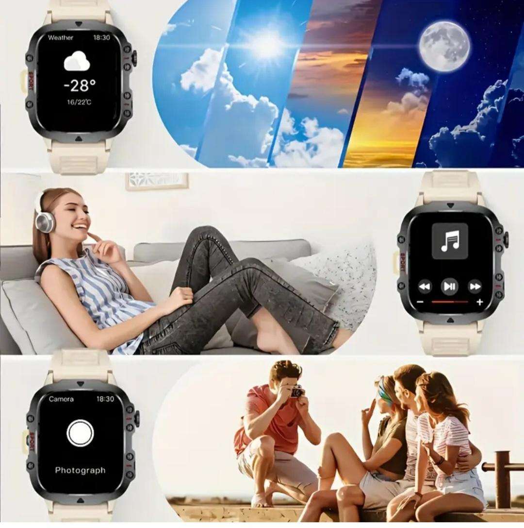 Unique Khaki smart watch with canvas strap