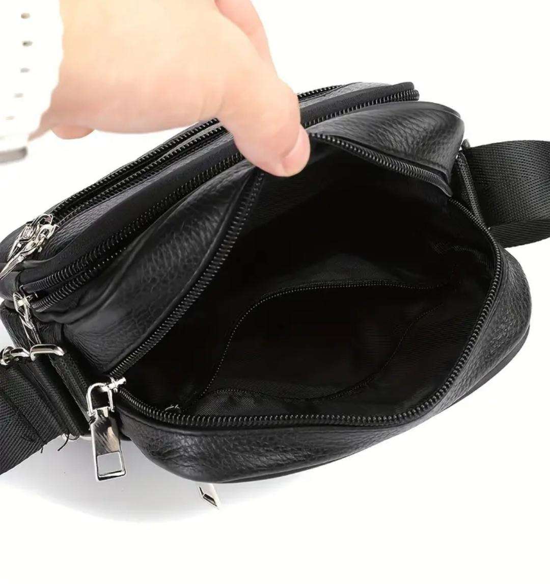 Genuine Leather cross body or shoulder bag - black