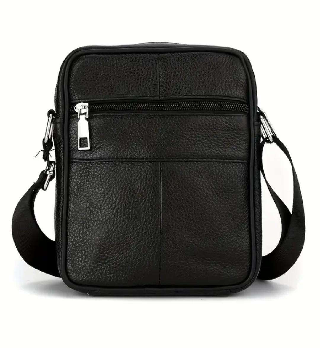 Genuine Leather cross body or shoulder bag - black