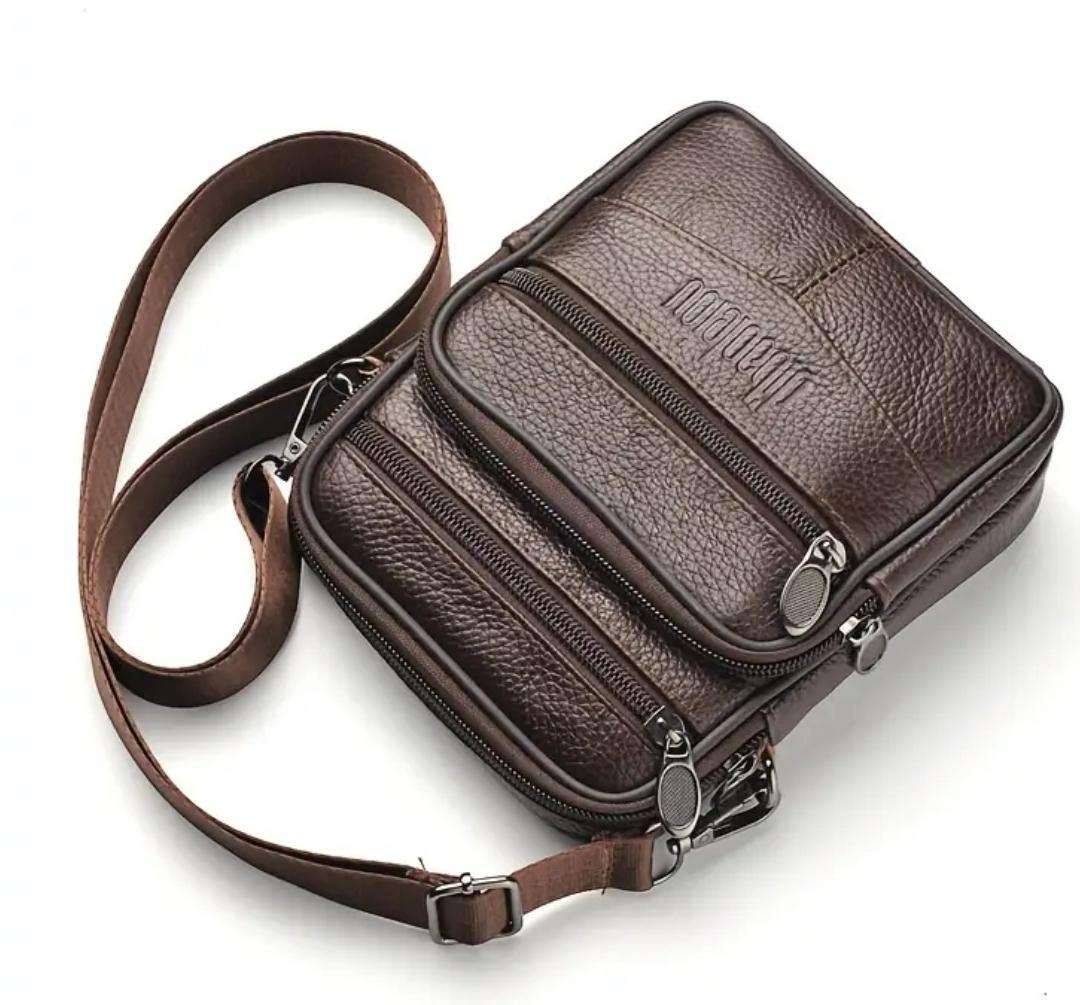 Genuine Leather cross body or shoulder bag - dark coffee brown