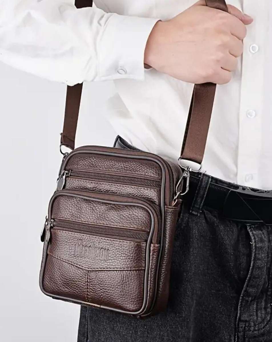 Genuine Leather cross body or shoulder bag - dark coffee brown