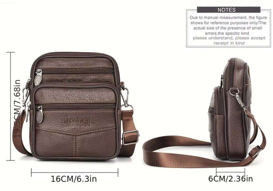 Genuine Leather cross body or shoulder bag - dark coffee brown