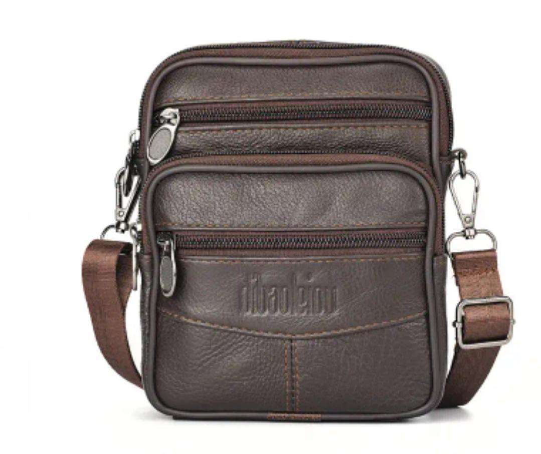 Genuine Leather cross body or shoulder bag - dark coffee brown