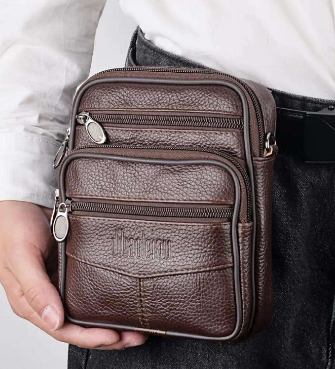 Genuine Leather cross body or shoulder bag - dark coffee brown