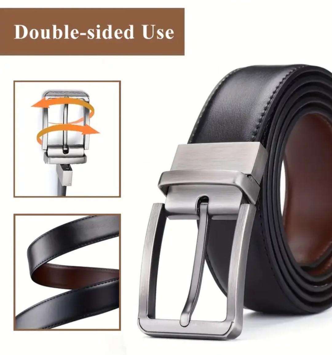 Men's double sided genuine leather belt