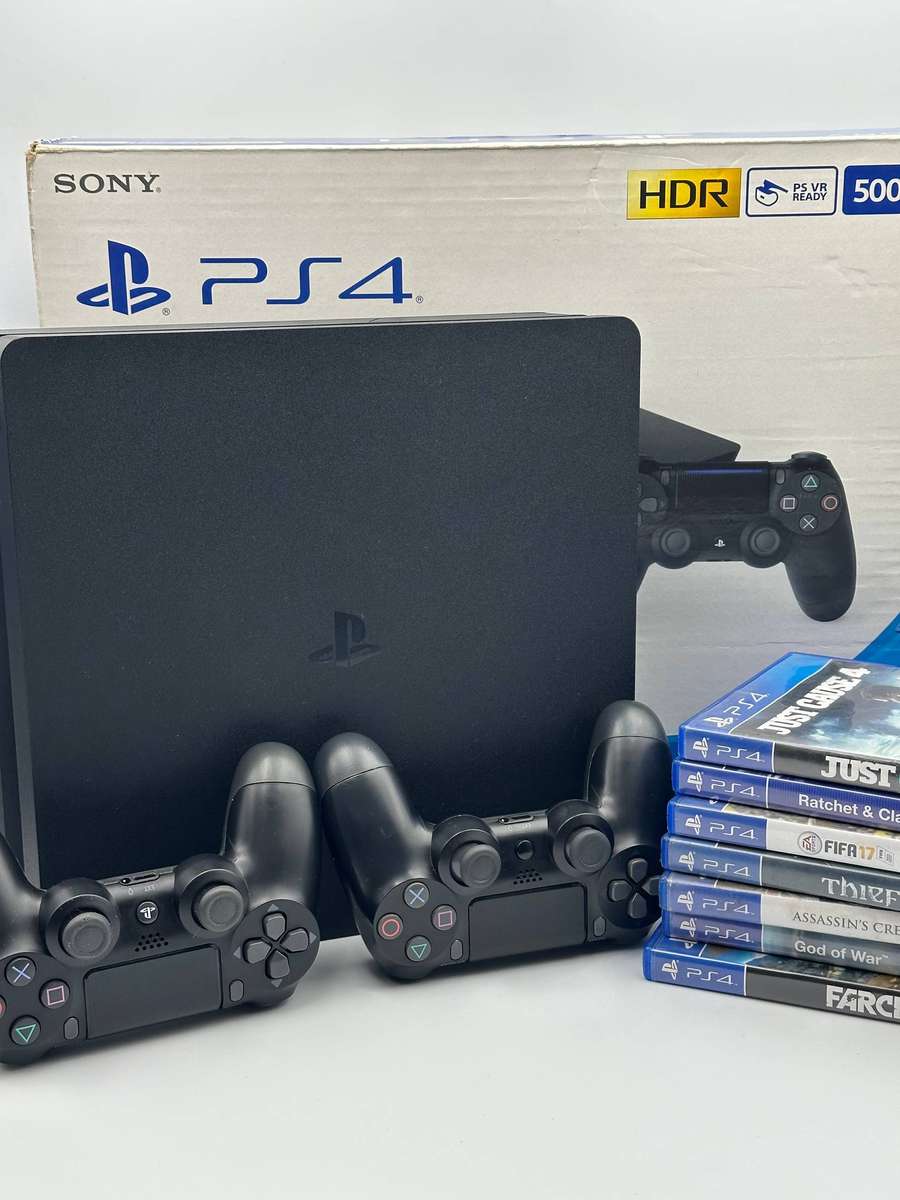 PS4 PlayStation 4 Slim (Boxed) 2 Controllers + 6 Games