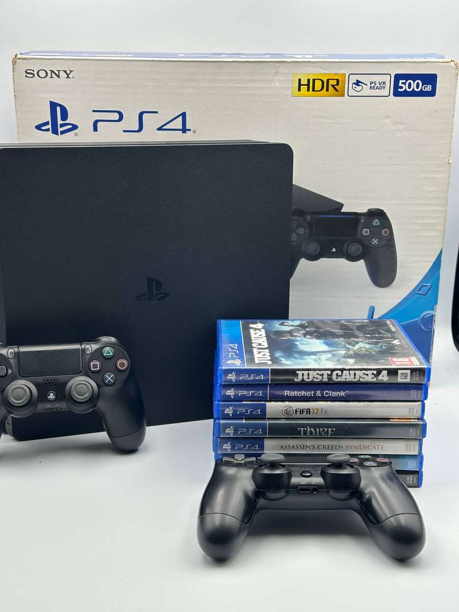 PS4 PlayStation 4 Slim (Boxed) 2 Controllers + 6 Games