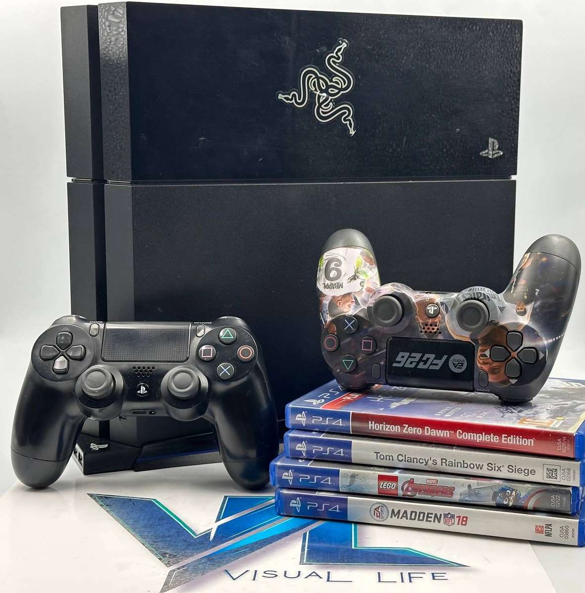 PS4 PlayStation 4 Original Console Bundle  2 Controllers + 4 Games + 4Gamers Stand