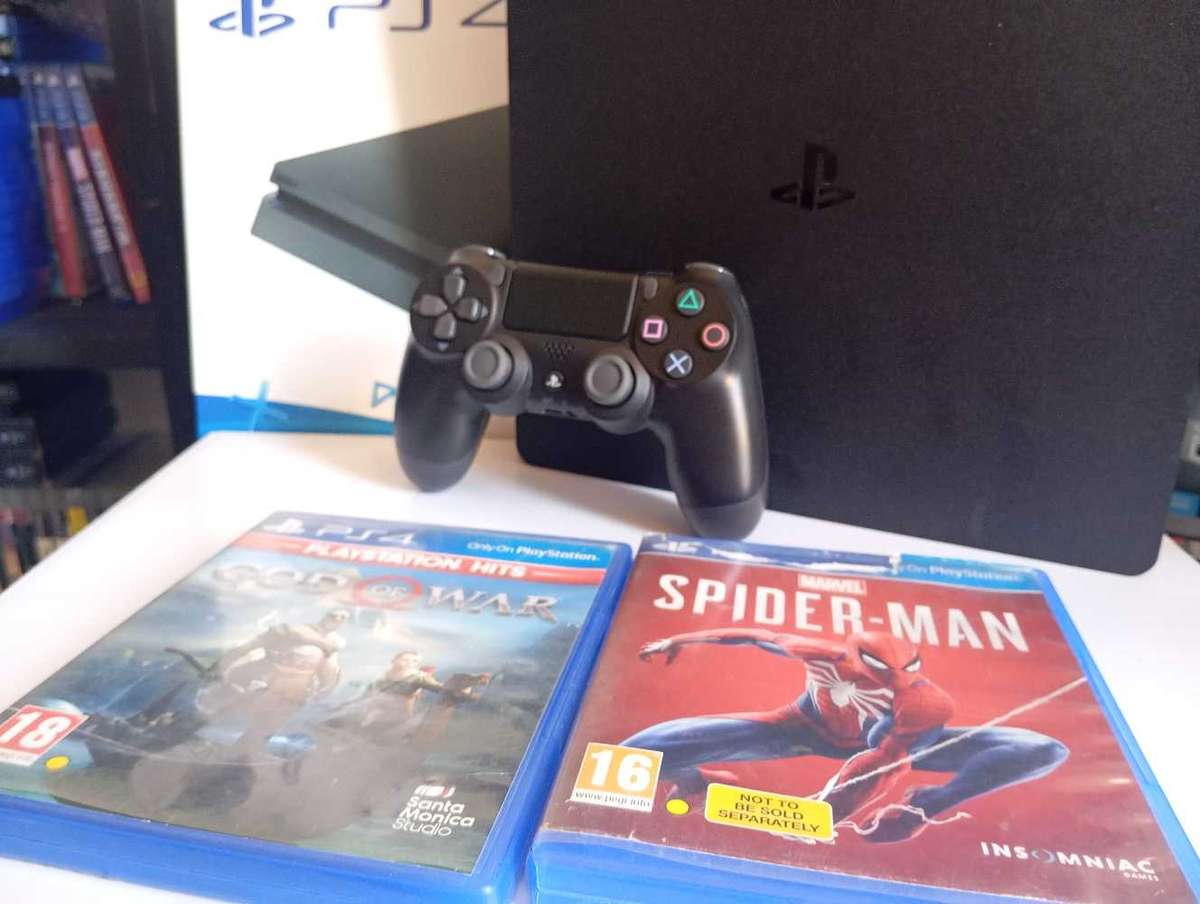 PlayStation 4 Slim (PS4) with Upgraded 1TB SSD Fast Loading Includes Spider-Man & God of War