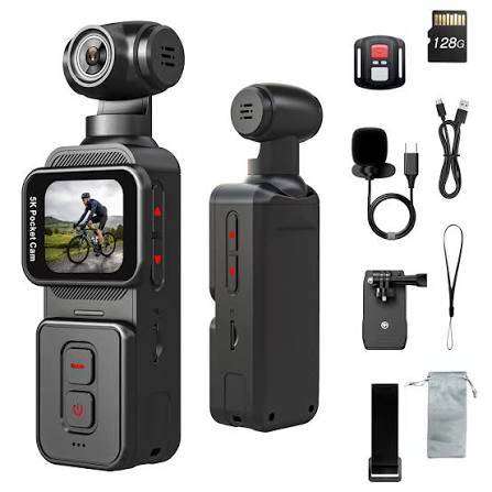 WEIWEISTORE Action Camera 5k Action Camera, Portable Handheld Pocket Vlogging Camera
