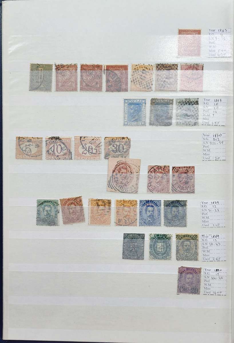 Stock Book: Blue with 23 White Pages/ 46 Sides: Used/MM Italy 1855-1998 (Great finds possible)