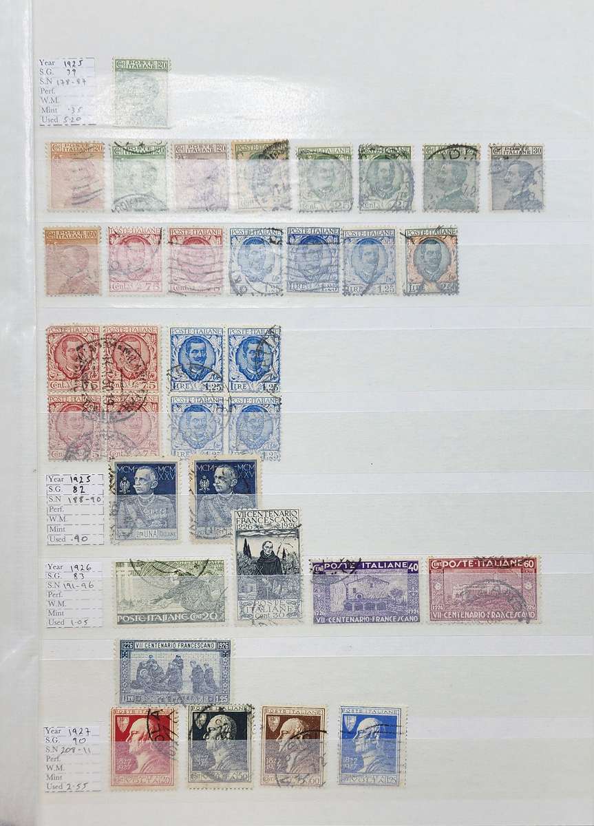 Stock Book: Blue with 23 White Pages/ 46 Sides: Used/MM Italy 1855-1998 (Great finds possible)