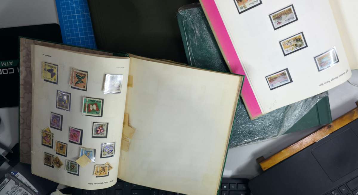 Box of Old Albums with various Used: Finds Possible!