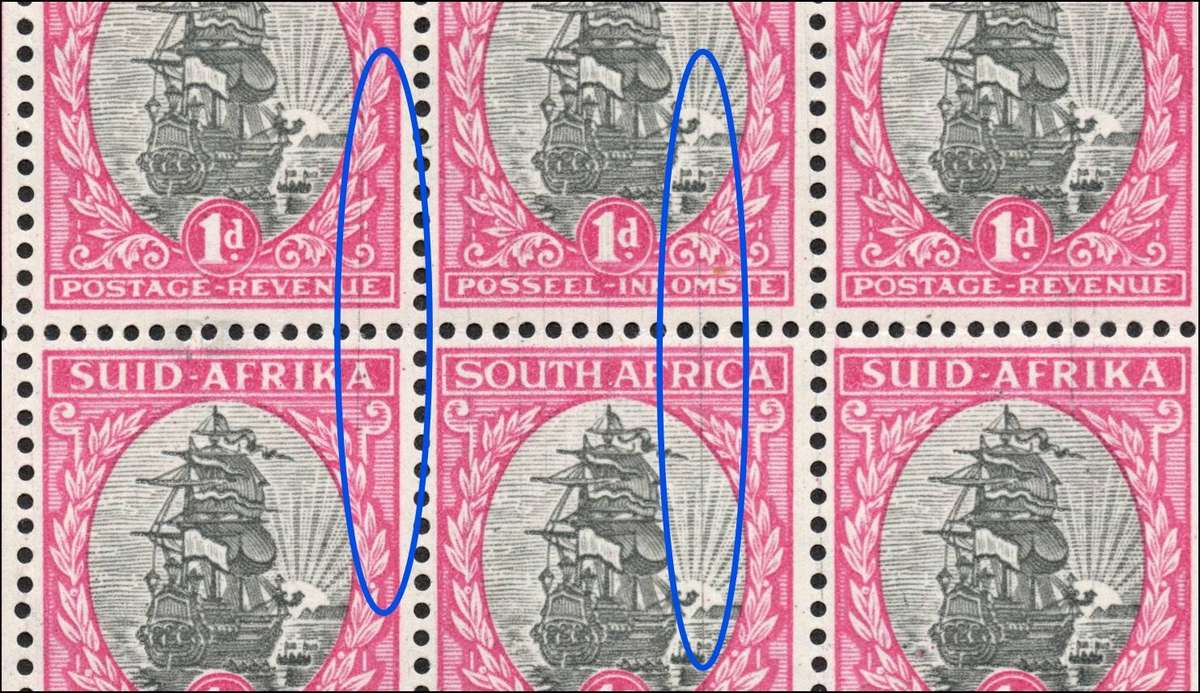 Union of SA 1950: Def. Issue 1d Block of 30 UMM with Blade line Flaw: SACC 114 @CV R 1000
