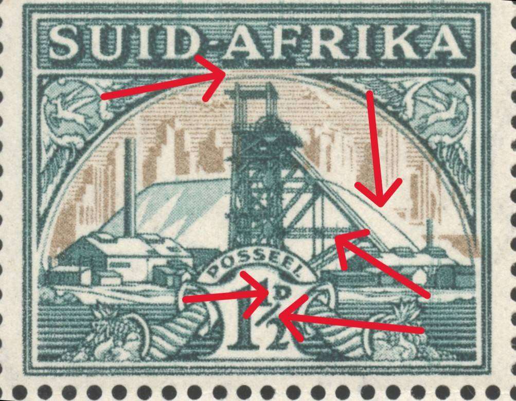 Union of SA 1936: 1½D Pair (SACC 57) - MM with Print Flaw and Centre Shift as per Scan **Rare**