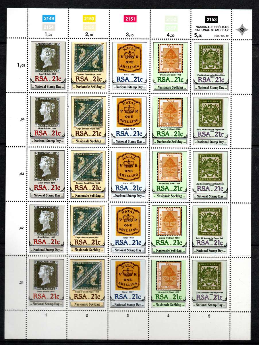 RSA 1990: National Stamp Day - UMM Full Sheet: SACC 722-726