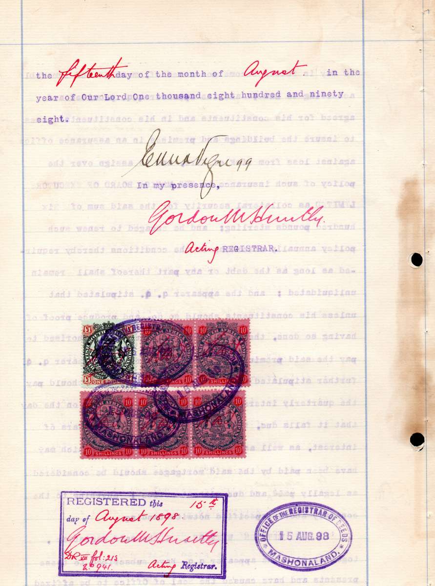 BSAC 1896 - 1897: £ 1 (SACC 65) & 5 x Ten Shillings (SACC 47): Fiscally Used on Document (*Scarce*)
