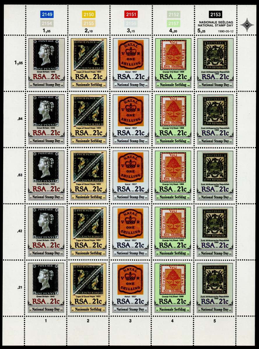 RSA 1990: National Stamp Day Fresh Full Sheet UMM: SACC 722-726