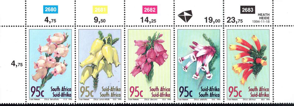 RSA 1994: Heathers - UMM Setenant Strip of 5: SACC 883-887